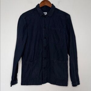 Zara Button Down Shirt Relaxed Fit Navy Utility Size M